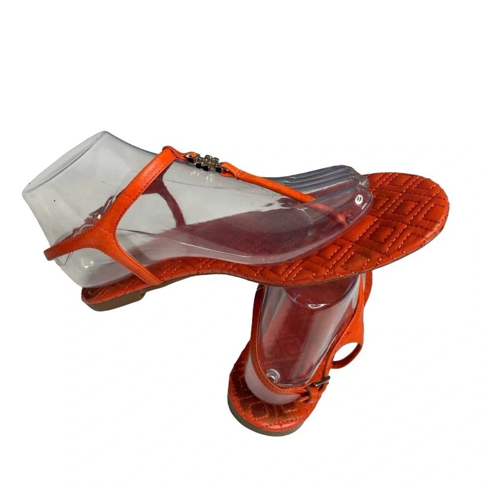 Tory Burch quilted poppy pumpkin Orange thong sandals women size 8/leather
